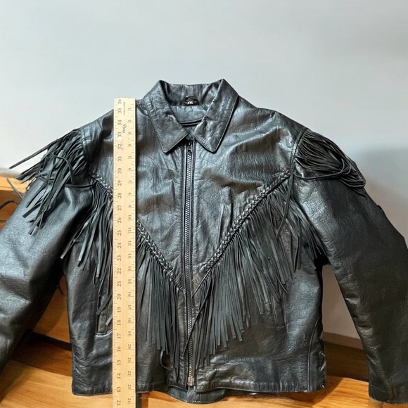 LEATHER FRINGE BIKER JACKET SILVER BIKE WOMENS SZ XXL BLACK Moto - Picture 6 of 14
